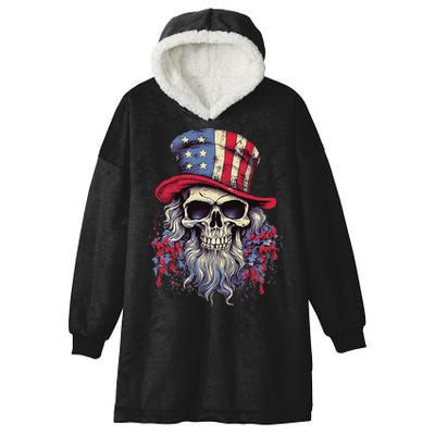 Vintage Skull American Flag Hat 4th Of July Patriotic Hooded Wearable Blanket