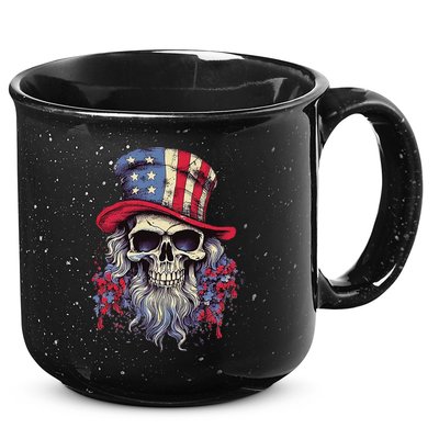 Vintage Skull American Flag Hat 4th Of July Patriotic 15oz Campfire Ceramic Mug