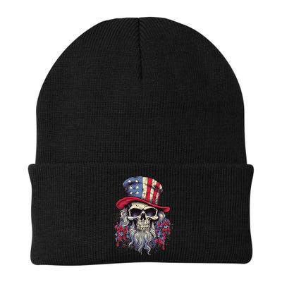 Vintage Skull American Flag Hat 4th Of July Patriotic Beanie