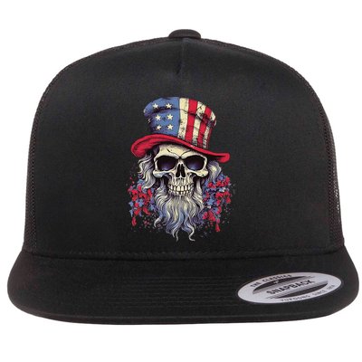 Vintage Skull American Flag Hat 4th Of July Patriotic Flatbill Hat