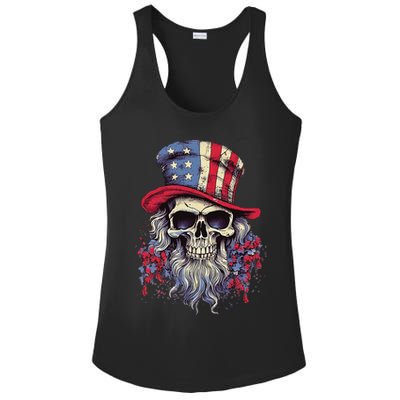 Vintage Skull American Flag Hat 4th Of July Patriotic Ladies PosiCharge Competitor Racerback Tank