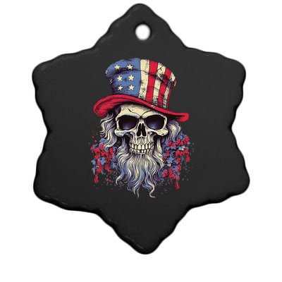 Vintage Skull American Flag Hat 4th Of July Patriotic Ceramic Star Ornament