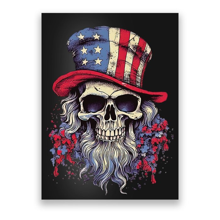 Vintage Skull American Flag Hat 4th Of July Patriotic Poster