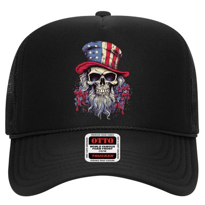 Vintage Skull American Flag Hat 4th Of July Patriotic Trucker Hat