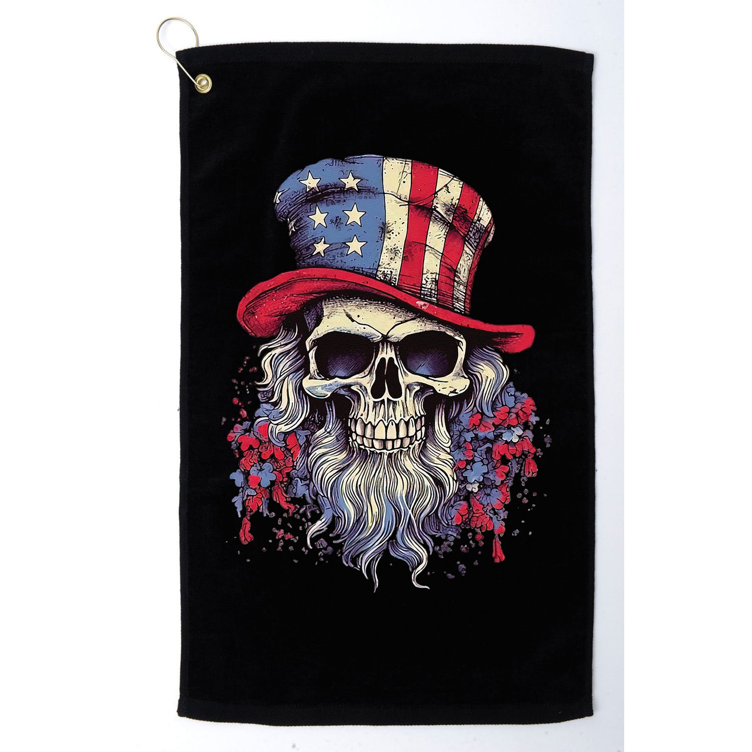 Vintage Skull American Flag Hat 4th Of July Patriotic Golf Towel