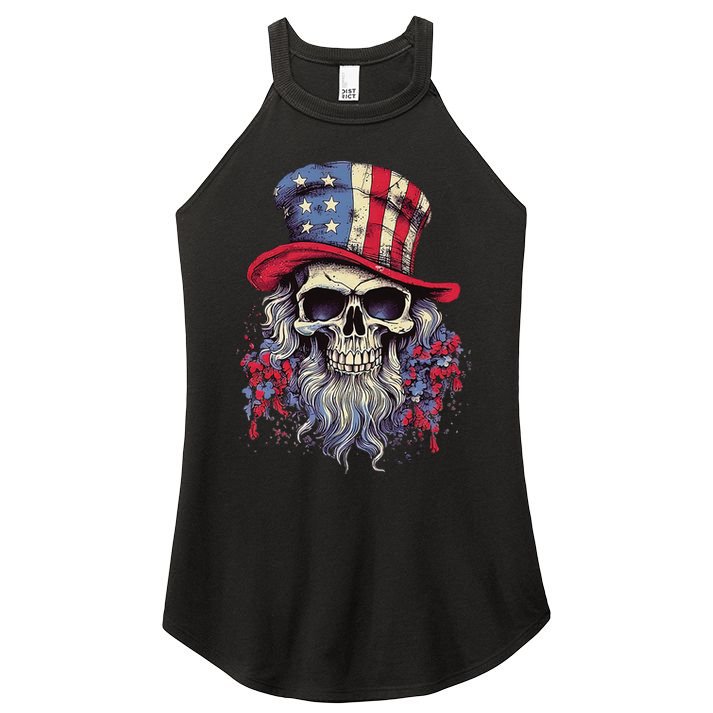 Vintage Skull American Flag Hat 4th Of July Patriotic Women's Perfect Tri Rocker Tank