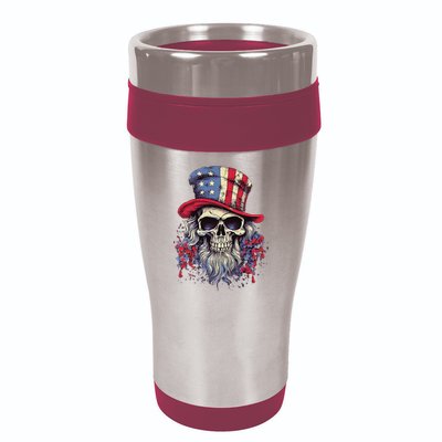 Vintage Skull American Flag Hat 4th Of July Patriotic 16oz Travel Tumbler