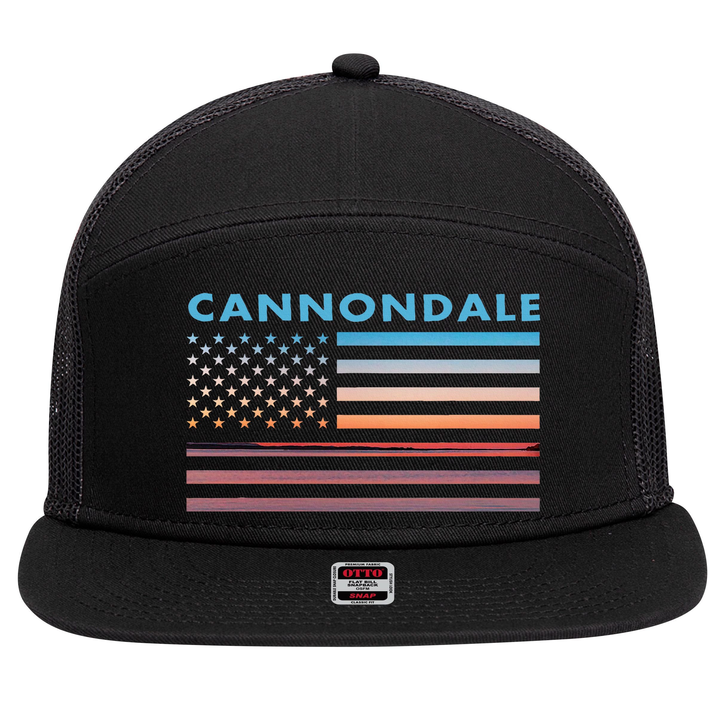 Vintage Sunset American Flag Cannondale Connecticut 7 Panel Mesh Trucker Snapback Hat