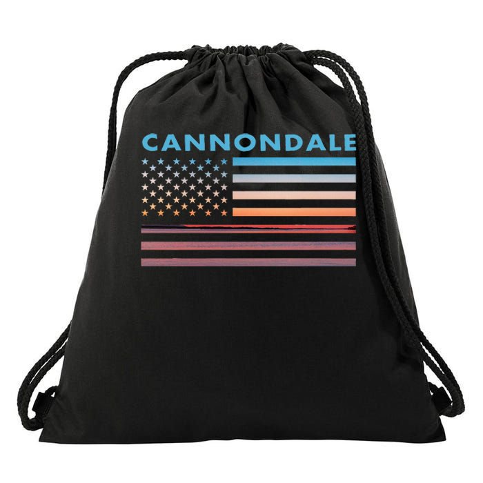 Vintage Sunset American Flag Cannondale Connecticut Drawstring Bag