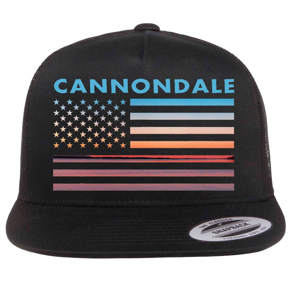 Vintage Sunset American Flag Cannondale Connecticut Flat Bill Trucker Hat