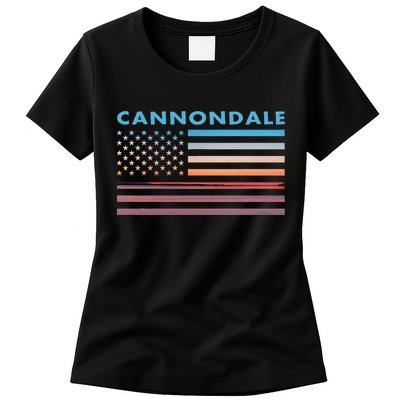 Vintage Sunset American Flag Cannondale Connecticut Womens T-Shirt