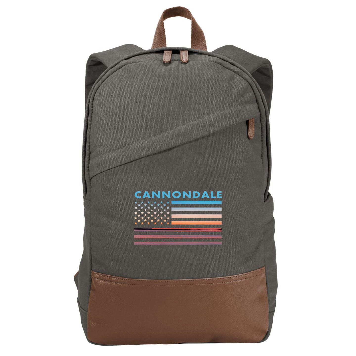 Vintage Sunset American Flag Cannondale Connecticut Cotton Canvas Backpack