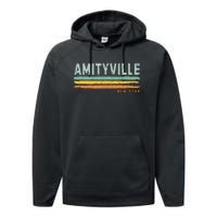 Vintage Stripes Amityville Ny Performance Fleece Hoodie