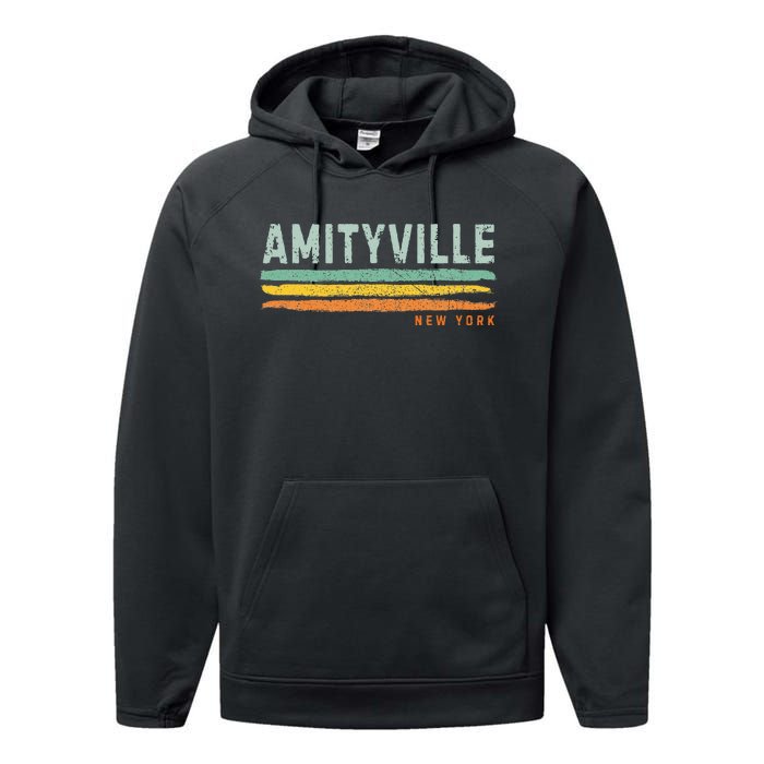 Vintage Stripes Amityville Ny Performance Fleece Hoodie