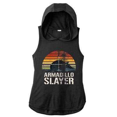 Vintage Sunset Armadillo S.L.A.Y.E.R Armadillo Hunter Gift Ladies PosiCharge Tri-Blend Wicking Draft Hoodie Tank