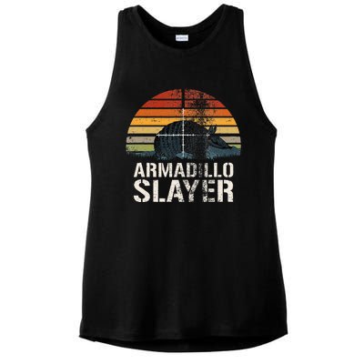 Vintage Sunset Armadillo S.L.A.Y.E.R Armadillo Hunter Gift Ladies PosiCharge Tri-Blend Wicking Tank