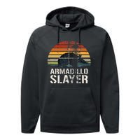 Vintage Sunset Armadillo S.L.A.Y.E.R Armadillo Hunter Gift Performance Fleece Hoodie