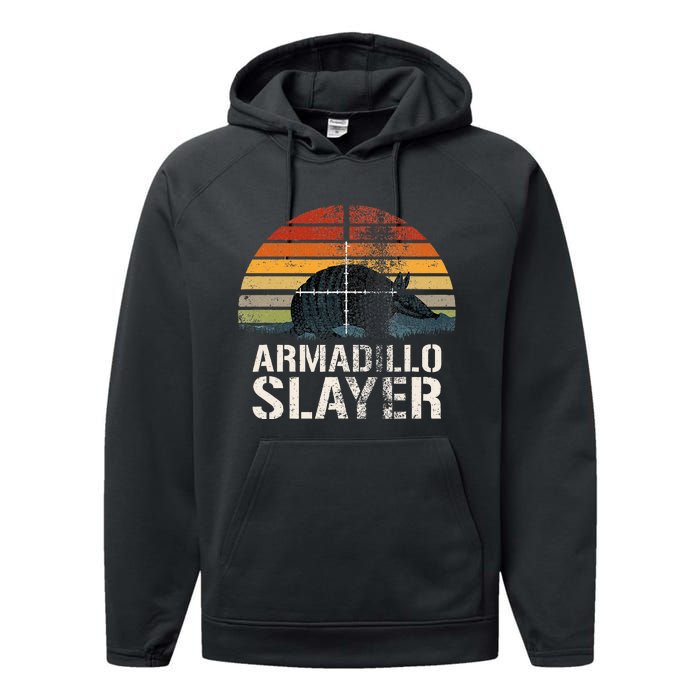 Vintage Sunset Armadillo S.L.A.Y.E.R Armadillo Hunter Gift Performance Fleece Hoodie