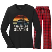 Vintage Sunset Armadillo S.L.A.Y.E.R Armadillo Hunter Gift Women's Long Sleeve Flannel Pajama Set 