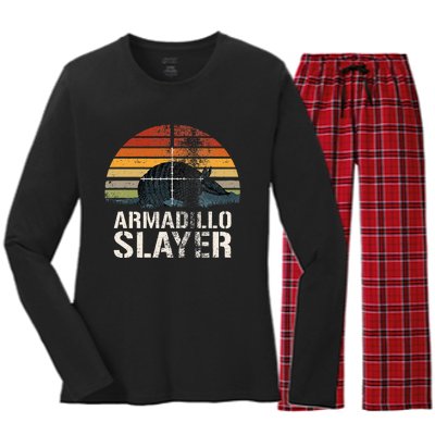 Vintage Sunset Armadillo S.L.A.Y.E.R Armadillo Hunter Gift Women's Long Sleeve Flannel Pajama Set 