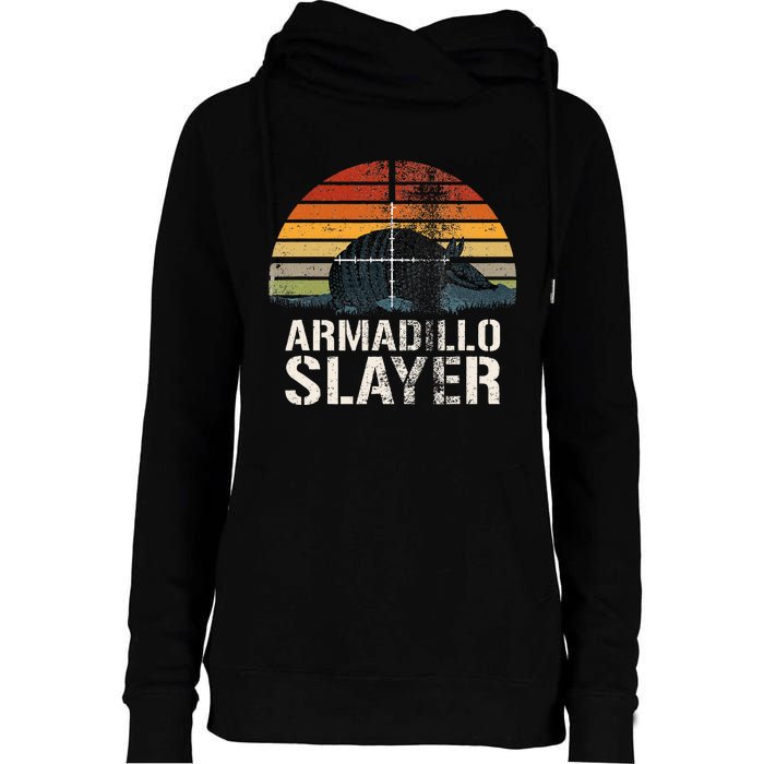 Vintage Sunset Armadillo S.L.A.Y.E.R Armadillo Hunter Gift Womens Funnel Neck Pullover Hood