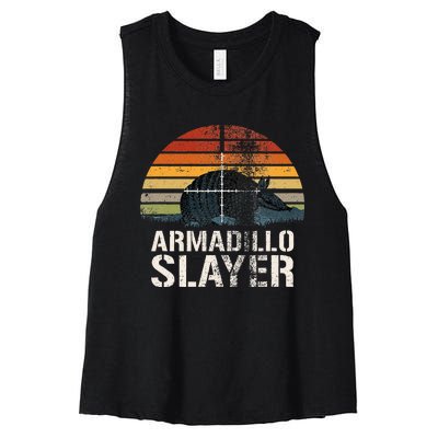 Vintage Sunset Armadillo S.L.A.Y.E.R Armadillo Hunter Gift Women's Racerback Cropped Tank