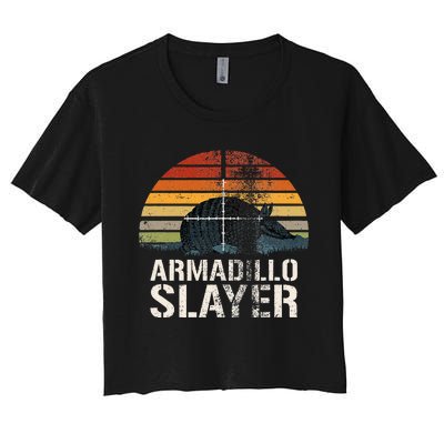 Vintage Sunset Armadillo S.L.A.Y.E.R Armadillo Hunter Gift Women's Crop Top Tee