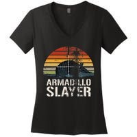 Vintage Sunset Armadillo S.L.A.Y.E.R Armadillo Hunter Gift Women's V-Neck T-Shirt