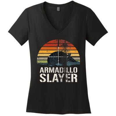 Vintage Sunset Armadillo S.L.A.Y.E.R Armadillo Hunter Gift Women's V-Neck T-Shirt