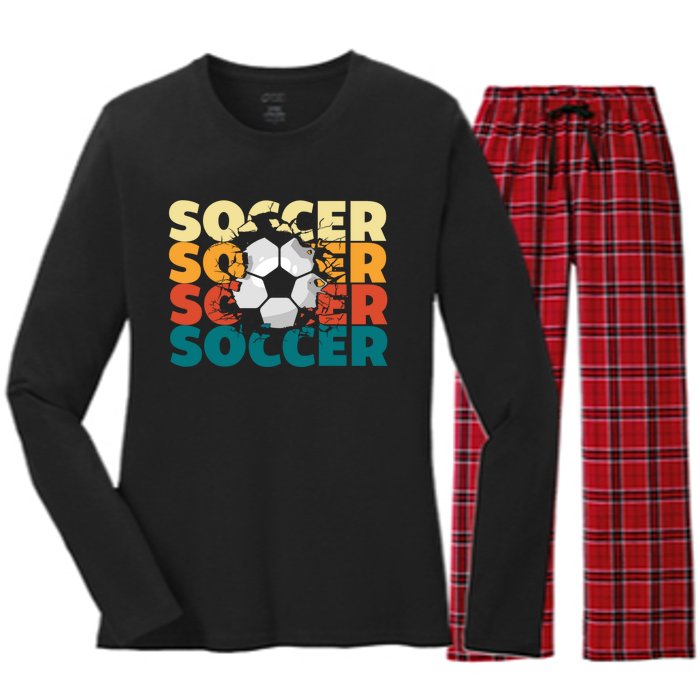 Vintage Soccer Apparel Gift Women's Long Sleeve Flannel Pajama Set 