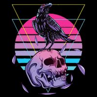 Vaporwave Skull And Crow Retro Aesthetic Pastel Goth Art Stripe Pom Pom Beanie