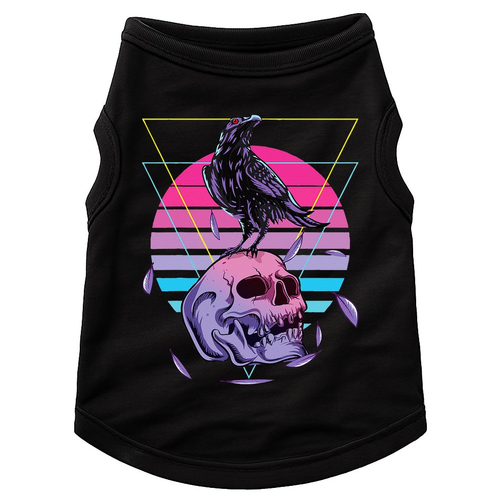 Vaporwave Skull And Crow Retro Aesthetic Pastel Goth Art Doggie Tank