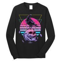 Vaporwave Skull And Crow Retro Aesthetic Pastel Goth Art Long Sleeve Shirt