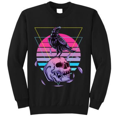 Vaporwave Skull And Crow Retro Aesthetic Pastel Goth Art Sweatshirt