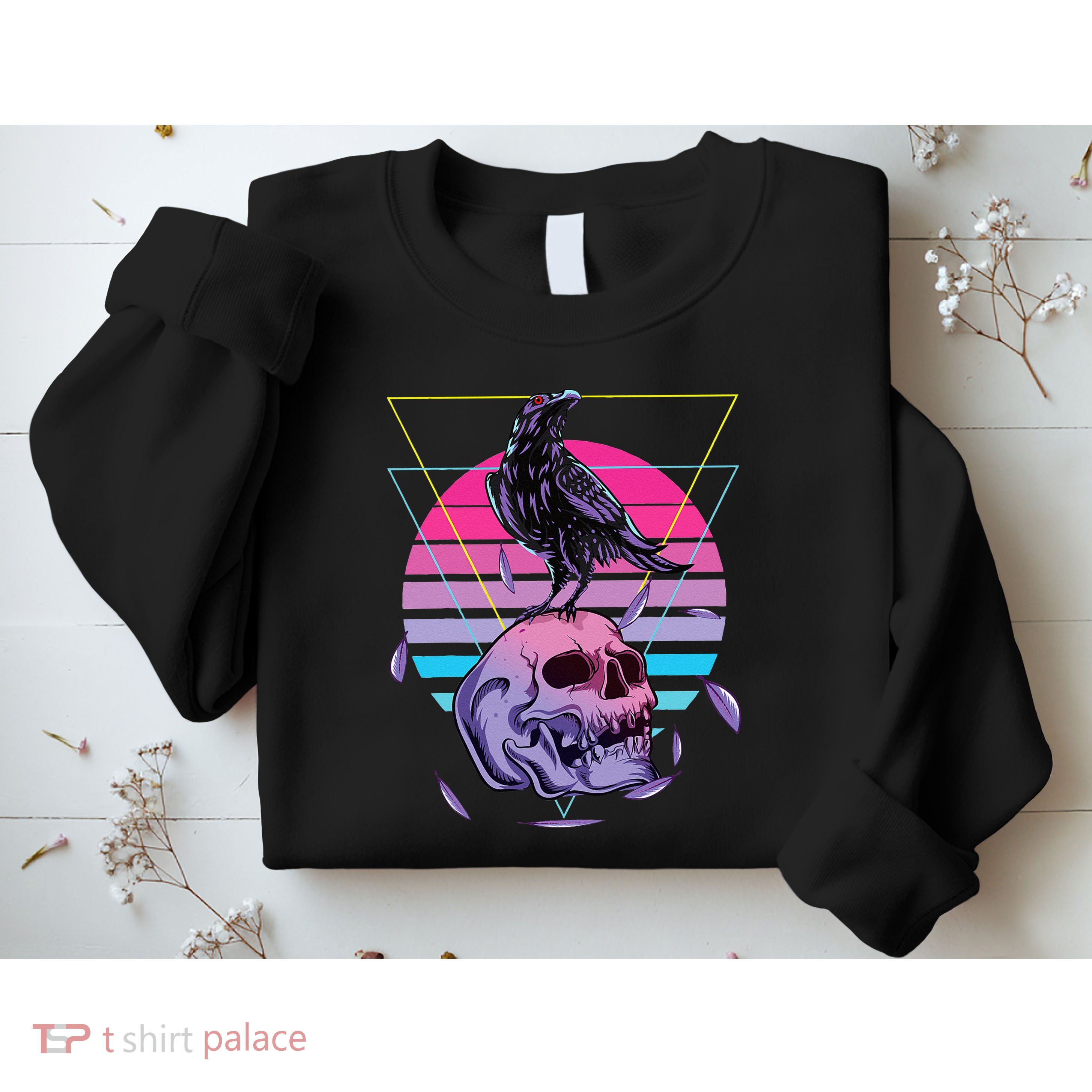 Vaporwave Skull And Crow Retro Aesthetic Pastel Goth Art Sweatshirt