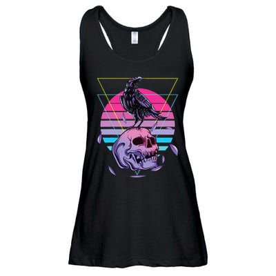Vaporwave Skull And Crow Retro Aesthetic Pastel Goth Art Ladies Essential Flowy Tank