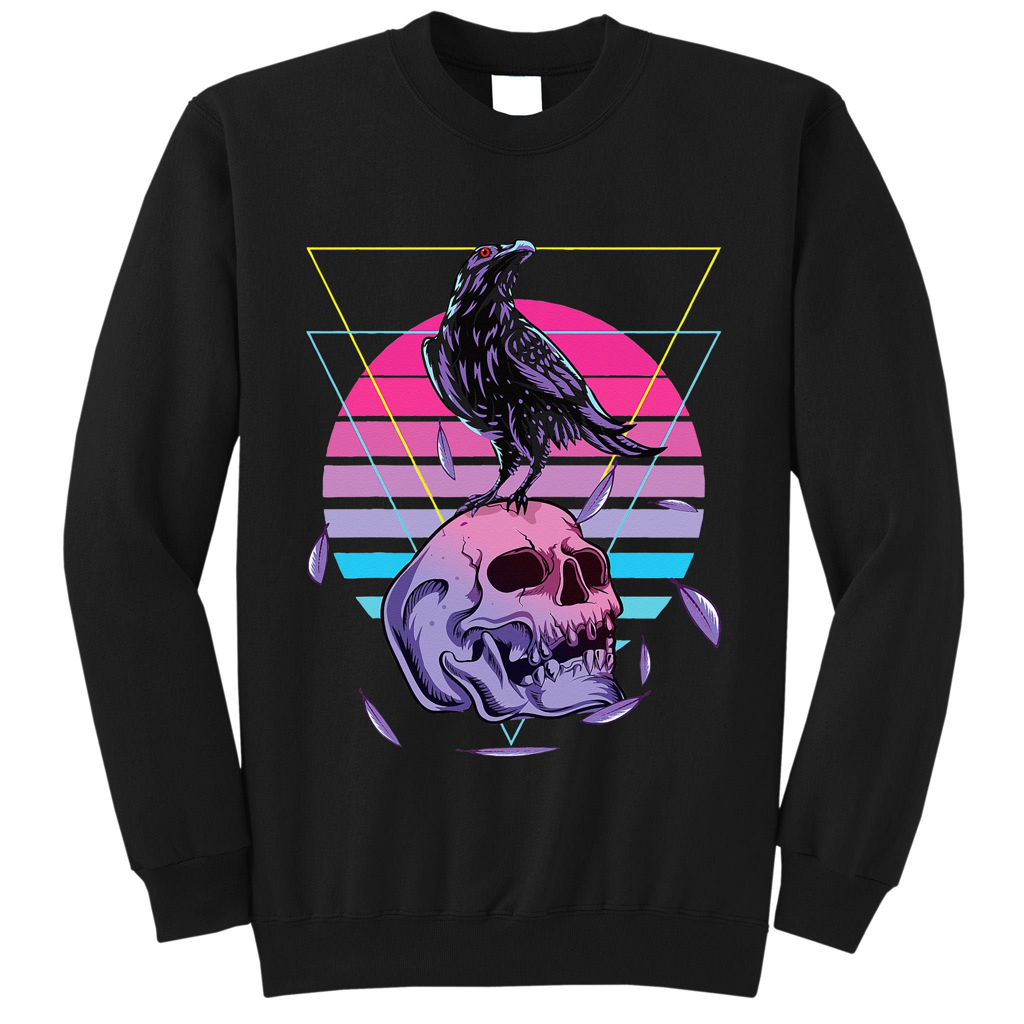 Vaporwave Skull And Crow Retro Aesthetic Pastel Goth Art Tall Sweatshirt