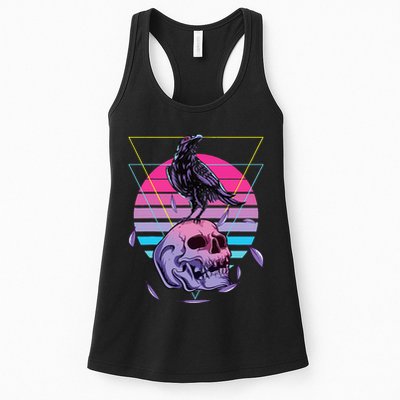 Vaporwave Skull And Crow Retro Aesthetic Pastel Goth Art Womens Tank Top
