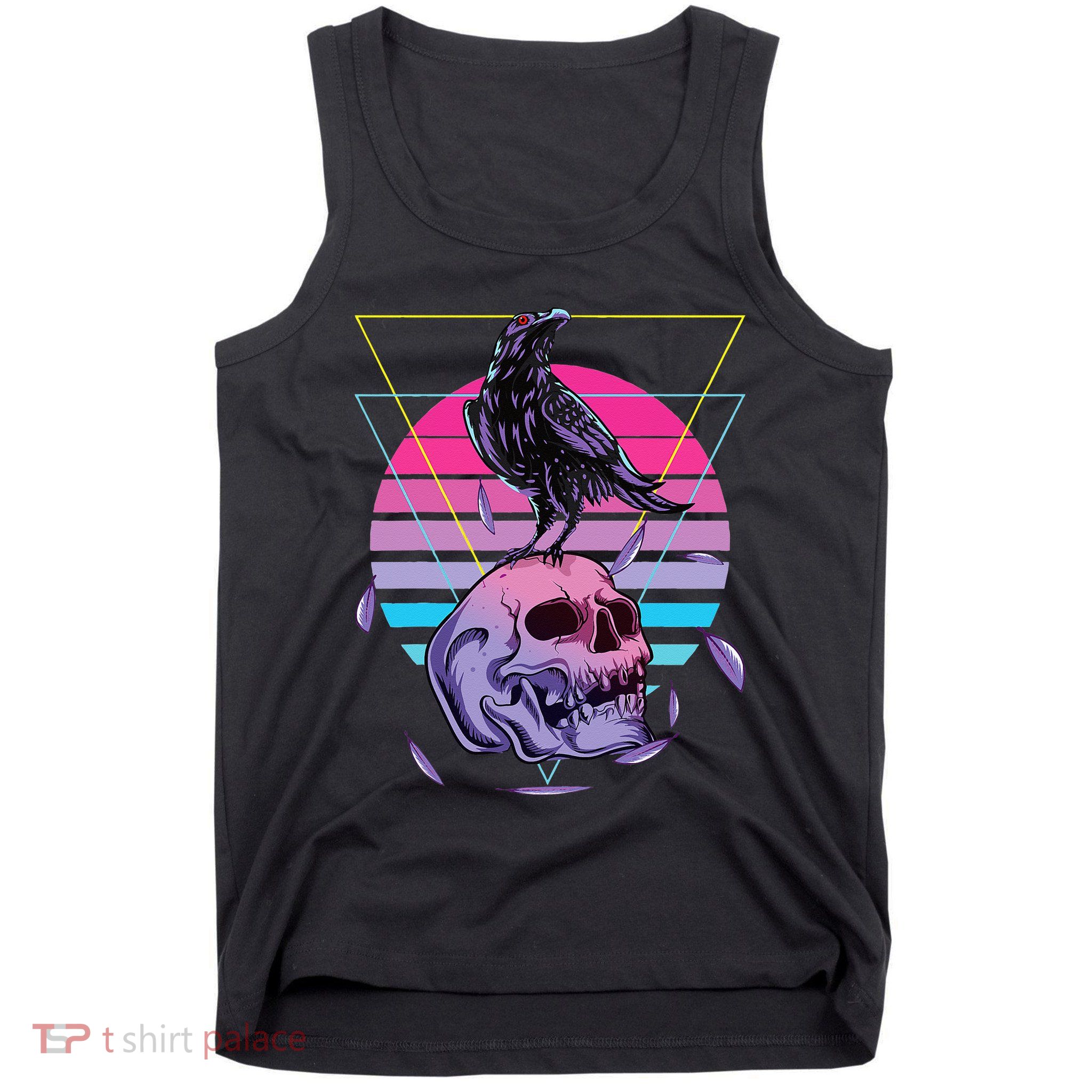Vaporwave Skull And Crow Retro Aesthetic Pastel Goth Art Tank Top