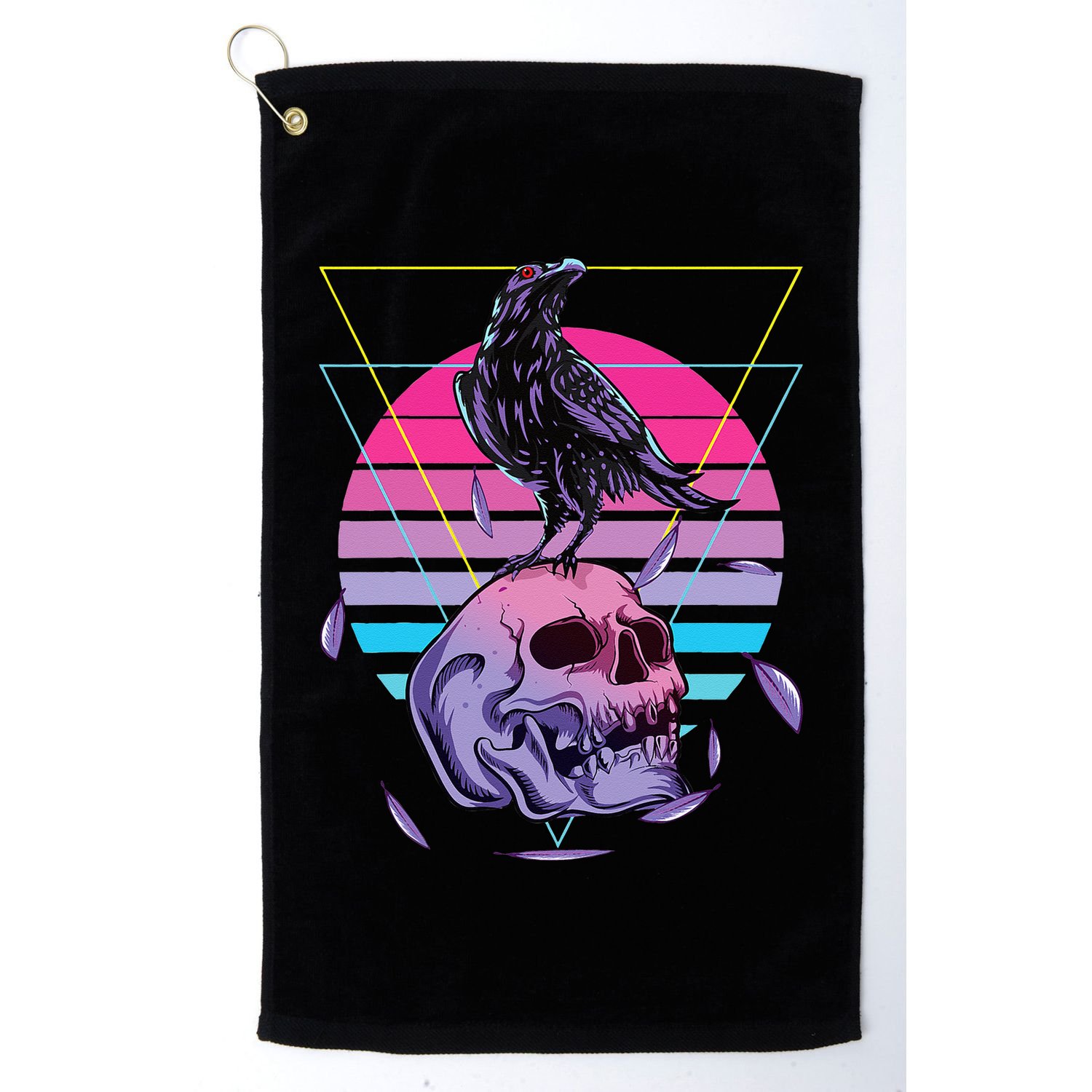 Vaporwave Skull And Crow Retro Aesthetic Pastel Goth Art Golf Towel