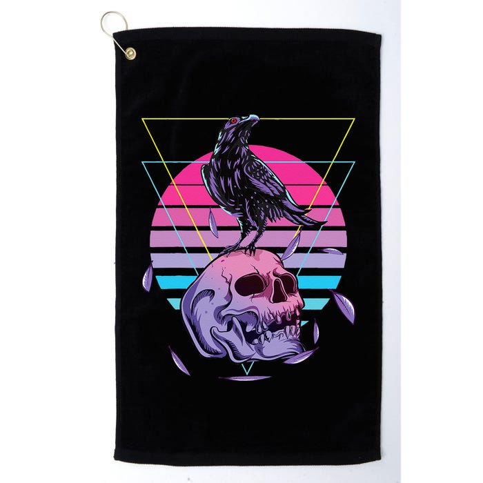 Vaporwave Skull And Crow Retro Aesthetic Pastel Goth Art Golf Towel