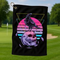 Vaporwave Skull And Crow Retro Aesthetic Pastel Goth Art Golf Towel