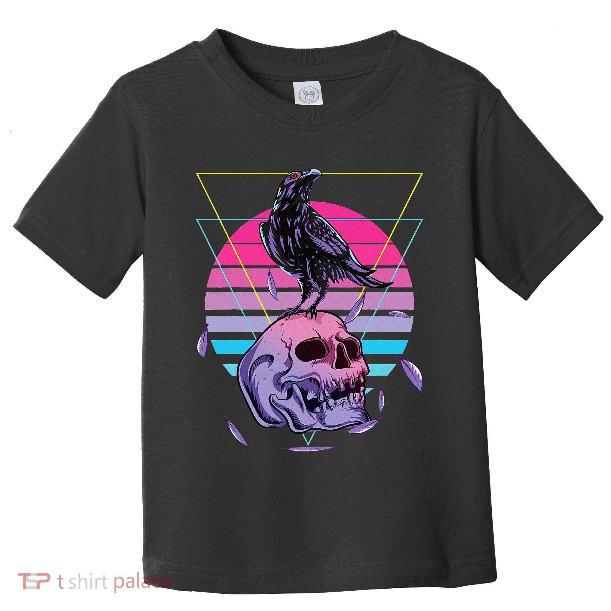 Vaporwave Skull And Crow Retro Aesthetic Pastel Goth Art Toddler T-Shirt