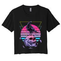 Vaporwave Skull And Crow Retro Aesthetic Pastel Goth Art Women's Crop Top Tee