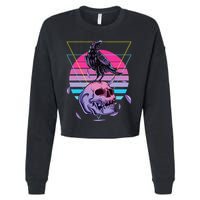 Vaporwave Skull And Crow Retro Aesthetic Pastel Goth Art Cropped Pullover Crew