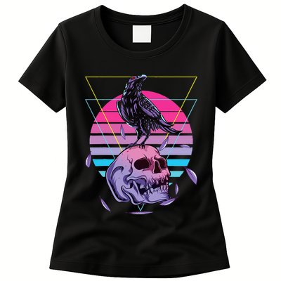 Vaporwave Skull And Crow Retro Aesthetic Pastel Goth Art Womens T-Shirt