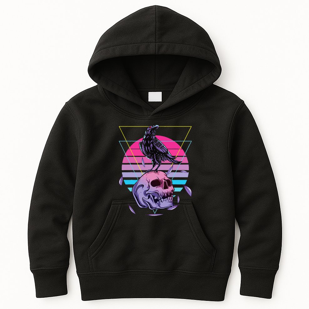 Vaporwave Skull And Crow Retro Aesthetic Pastel Goth Art Kids Hoodie