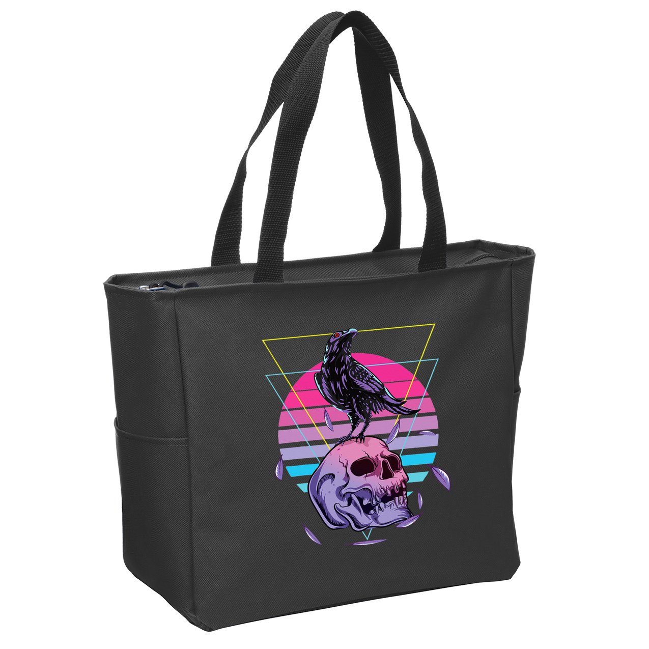 Vaporwave Skull And Crow Retro Aesthetic Pastel Goth Art Zip Tote Bag