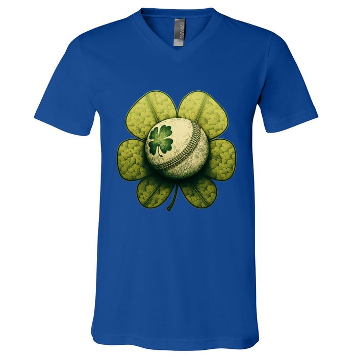 Vintage Shamrock Baseball St Patrick's Gift V-Neck T-Shirt