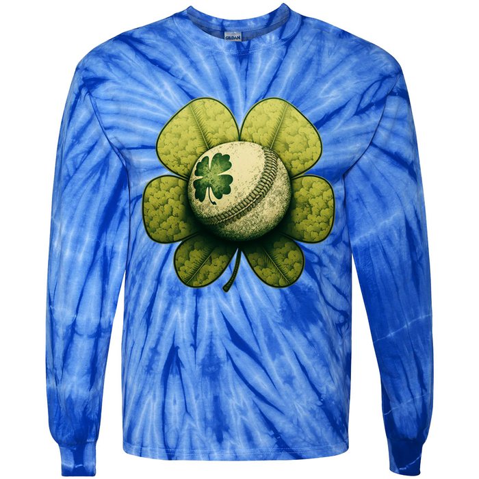 Vintage Shamrock Baseball St Patrick's Gift Tie-Dye Long Sleeve Shirt